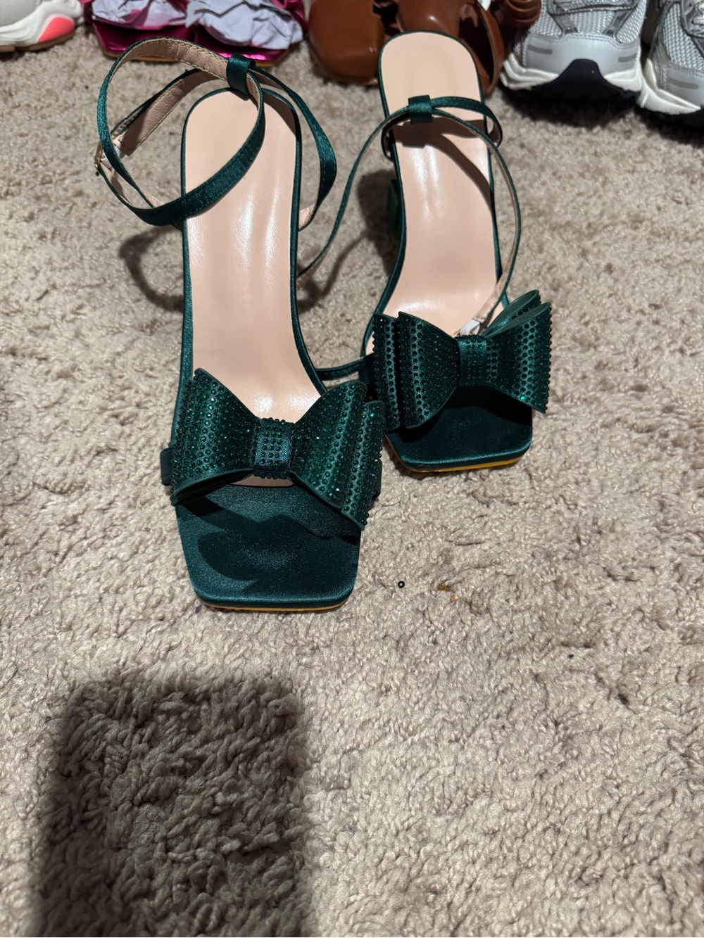 Emerald Bow Ankle-Strap Heeled Sandals - Women